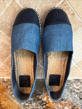 Tory Burch Denim and Navy Slip-On Espadrilles Size 9
